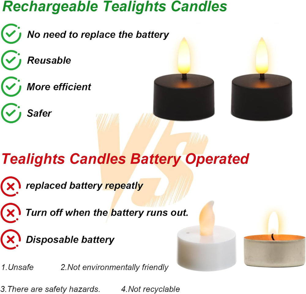 GenSwin Rechargeable Tea Lights Candles Remote Timer Charging Base Black