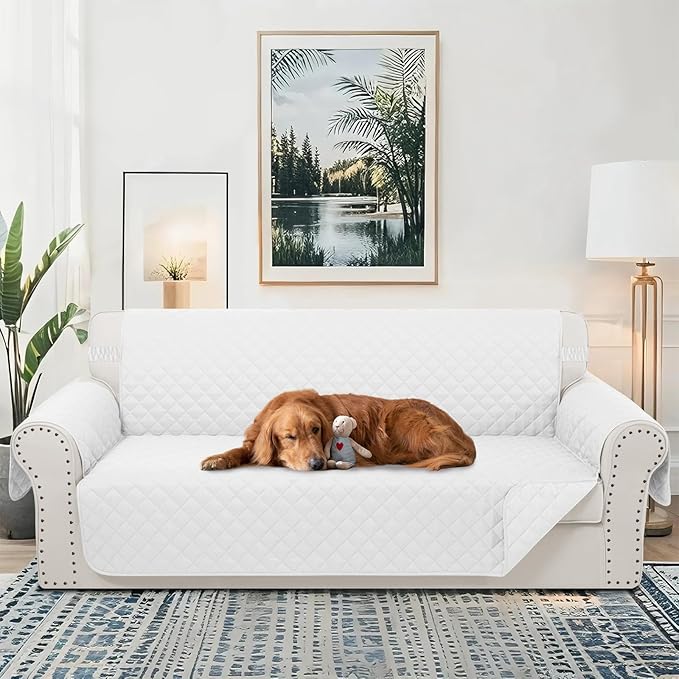 Reversible Oversized Sofa Covers Couch Cover Furniture Protector for Dogs Elastic Straps Water Resistant(XLSofa,White/White)