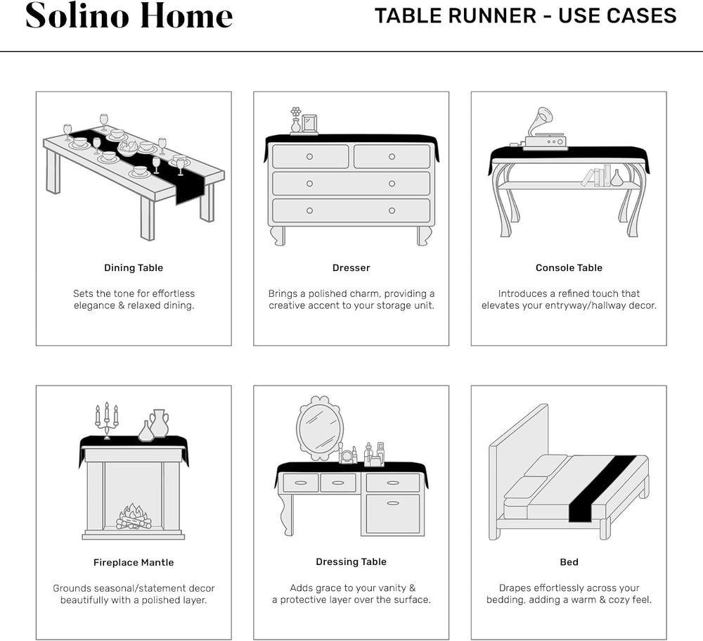 Solino Home 100% Pure Linen Table Runner, 14 x 108 in, Black, Narrow Stripe