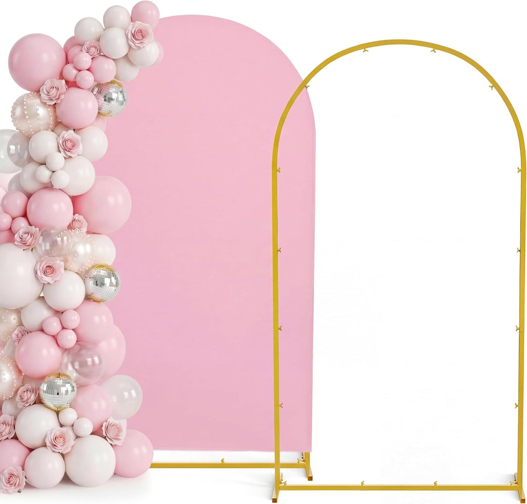7.2FT Metal Arch Backdrop Stand and Cover Set, Pink