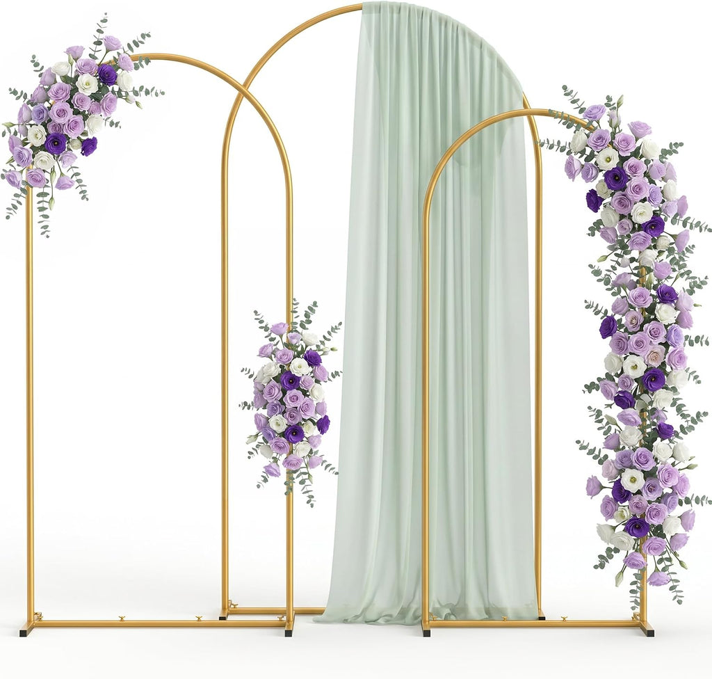 Metal Arch Backdrop Stand 3 Set (7.2FT+6.6FT+6FT), Gold Wedding Arch Frame