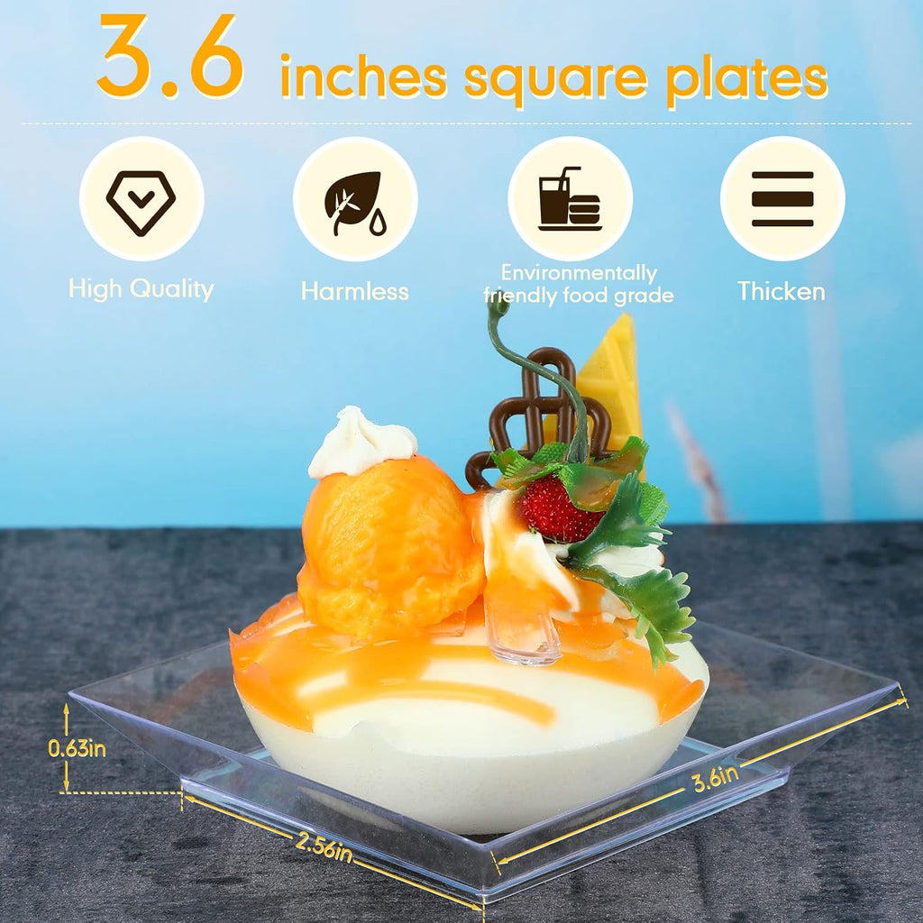 nuogo 250 pcs square dessert plates 3.6" plastic shown in use