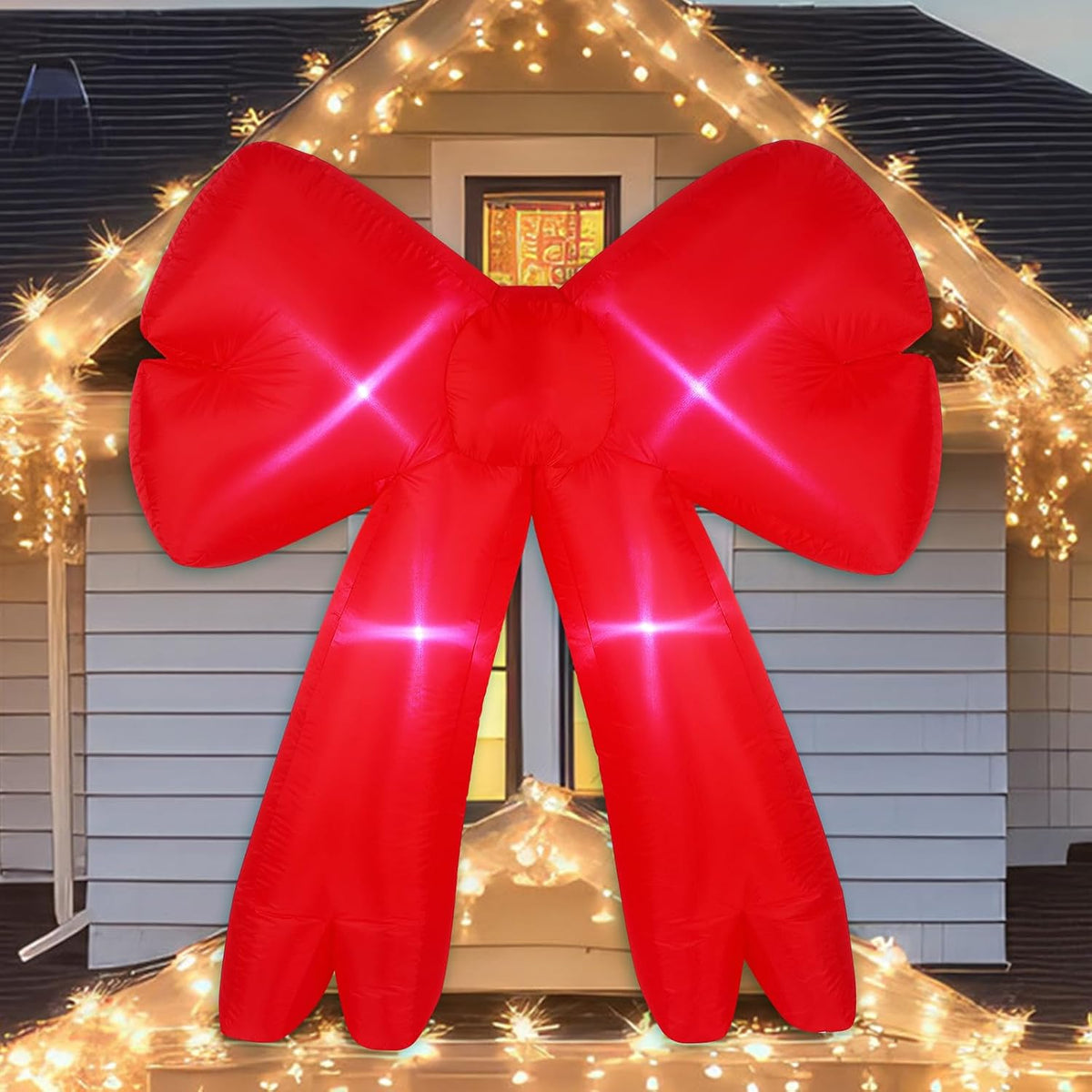 Leyndo 2 Pcs 6ft Bow Christmas Inflatable Outdoor Decor with Light, Red