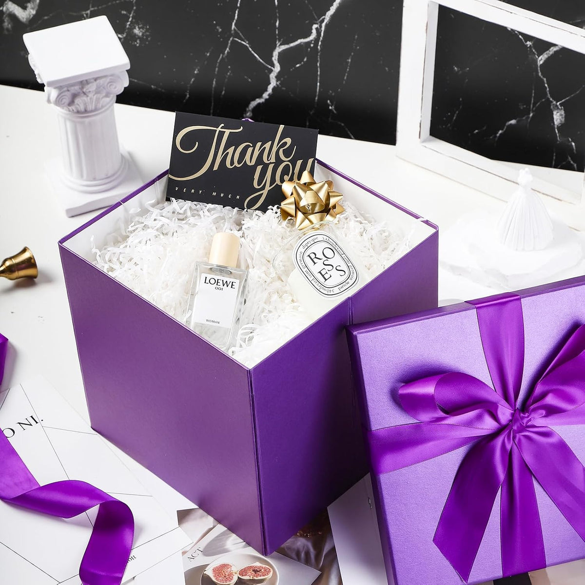 ruspepa medium birthday gift box with lids, ribbon, side view
