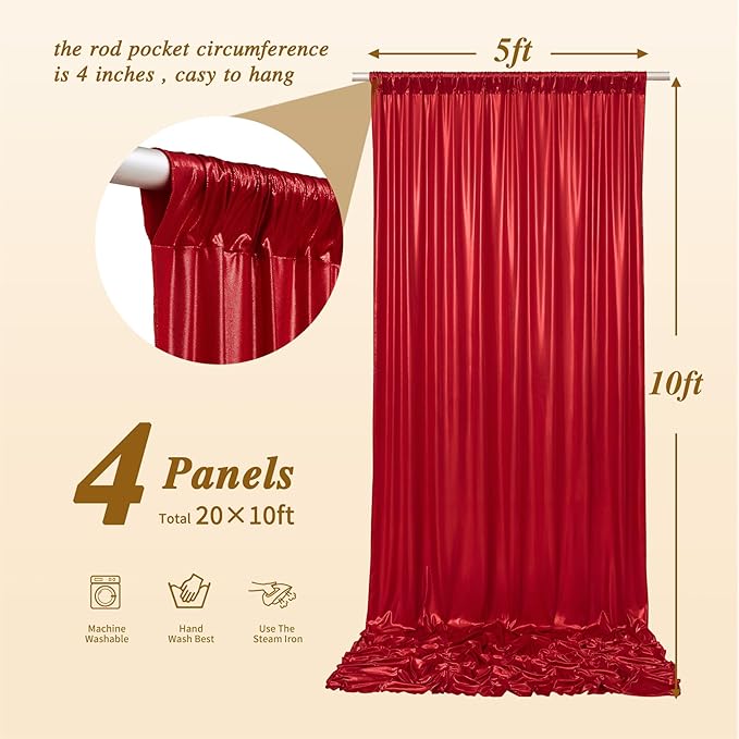 20ftx10ft Red Sequin Backdrop Curtain Panels for Parties, 4 Panels Wrinkle Free Glitter Photo Backdrop Drapes Shimmer Back Drop Cloth for Wedding Birthday Christmas Photography Background