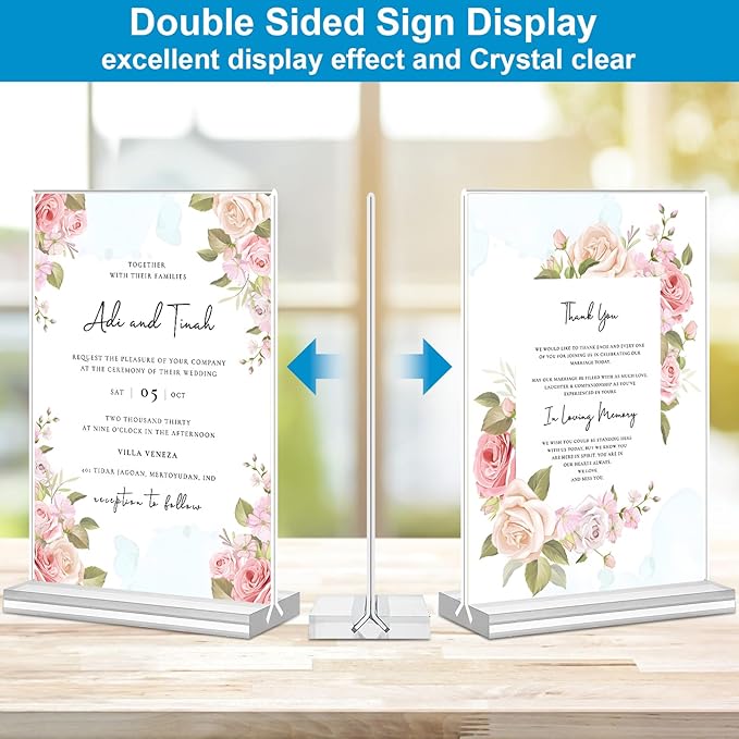 Acrylic Sign Holder 4x6, 16 Pack Clear Double Sided Clear Table Menu Vertical Display Stand Desktop Display Stand Paper Holder Table Sign Holder Suitable for Restaurants Office Store Show Fair