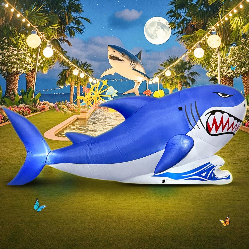 7 FT Shark Inflatable Decoration, Spring Inflatable Blow Up Animal Decoration...