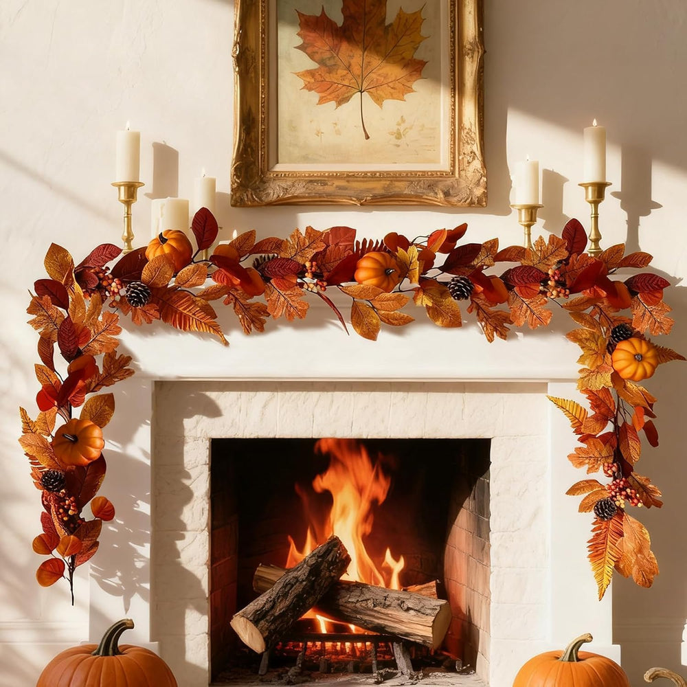 2 Pcs 6Ft Fall Garland with Lights Fall Decorations for Home Fake Pumpkin
