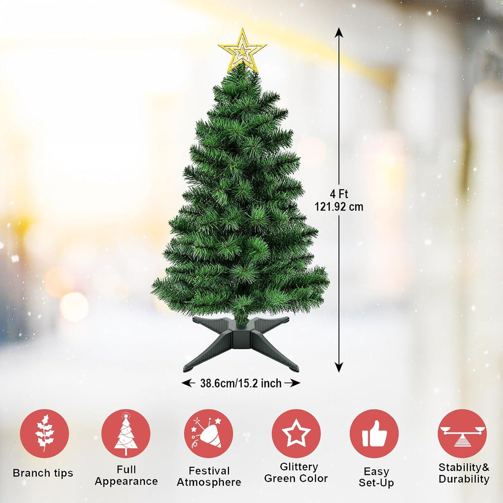 4FT Premium Hinged Artificial Holiday Small Mini Christmas Tree for Tabletop,...