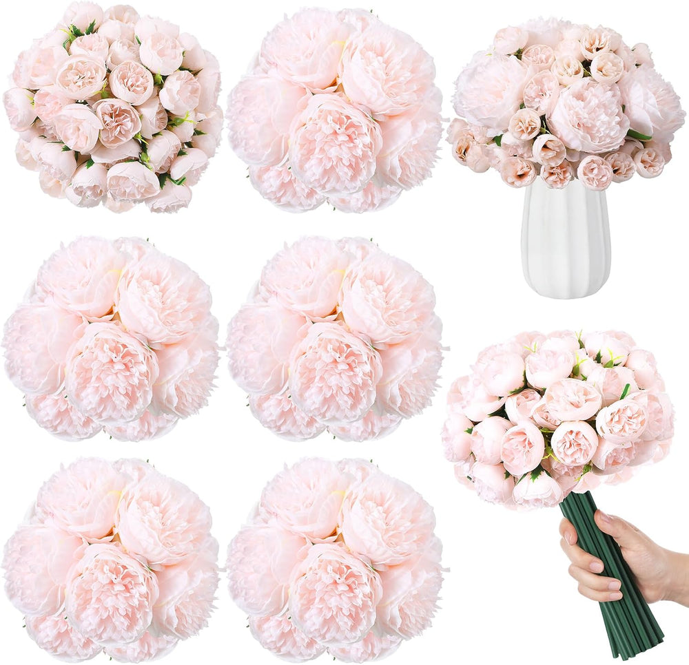 XunYee 85 Pcs Pink Artificial Peonies Faux Silk Flowers Bulk