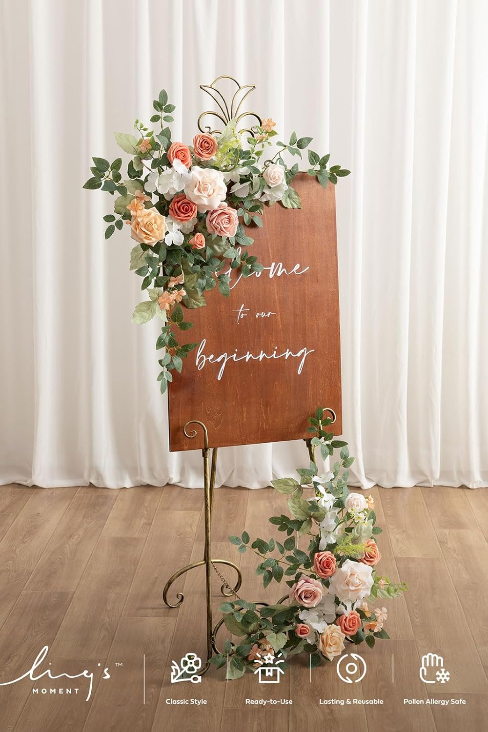 Ling's Moment Welcome Sign Flowers, Wedding Floral Swag, Blush Garden Pink