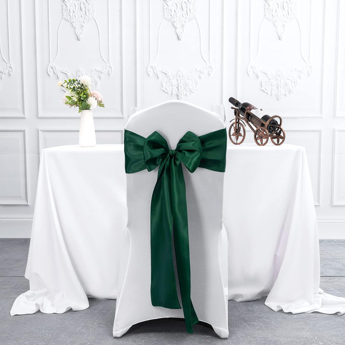 100 Pieces Emerald Green Satin Chair Sashes for Wedding Reception Party Hotel Home Kitchen Decoration-Emerald Green