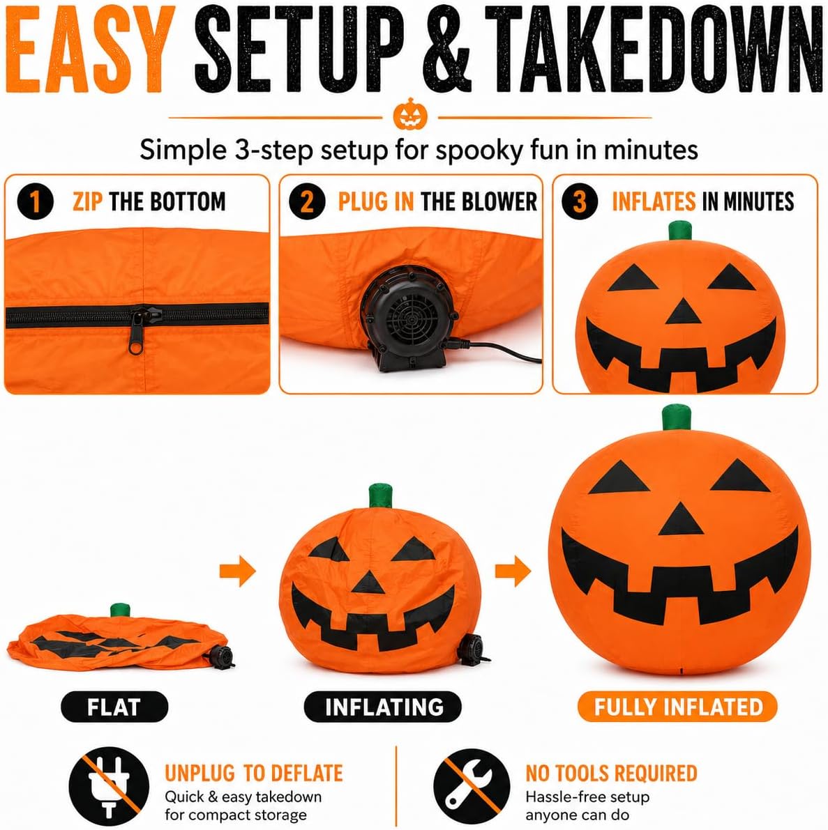 11FT Giant Halloween Inflatable Pumpkin with LED Lights, Outdoor Yard Decor