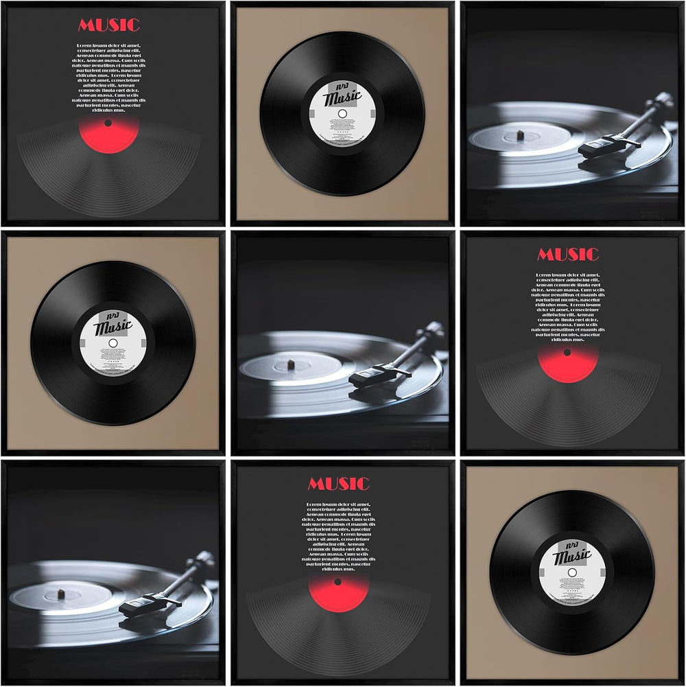 Treela 9 Pcs Record Album Frame for Vinyl Display Aluminum Black
