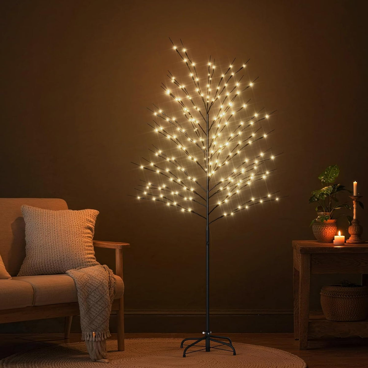 DoCred 5ft Lighted Tree with Warm White LED Lights for Holiday Indoor Outdoor Decor, 8 Lighting Modes, Waterproof - Artificial Tree Ideal for Home Patio Wedding Festival Christmas Decor