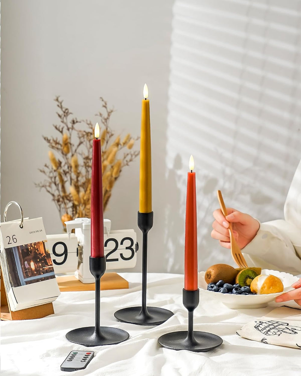 Stmarry Fall Flameless Taper Candles with Remote and Timer, 9.65 Inch Real Wa...