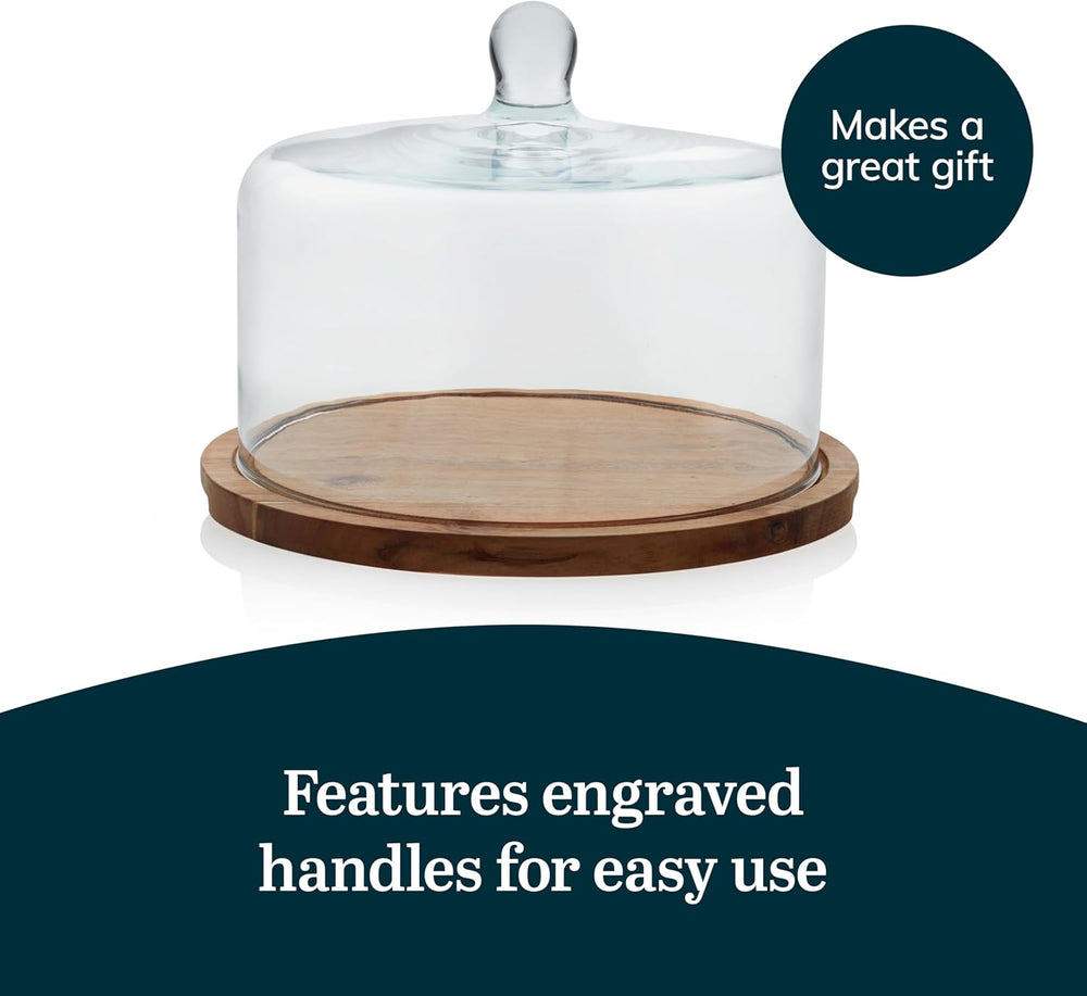 Libbey Acacia Wood Cake Stand with Lid, Ball Top Handle Cake Holder with Lid,...