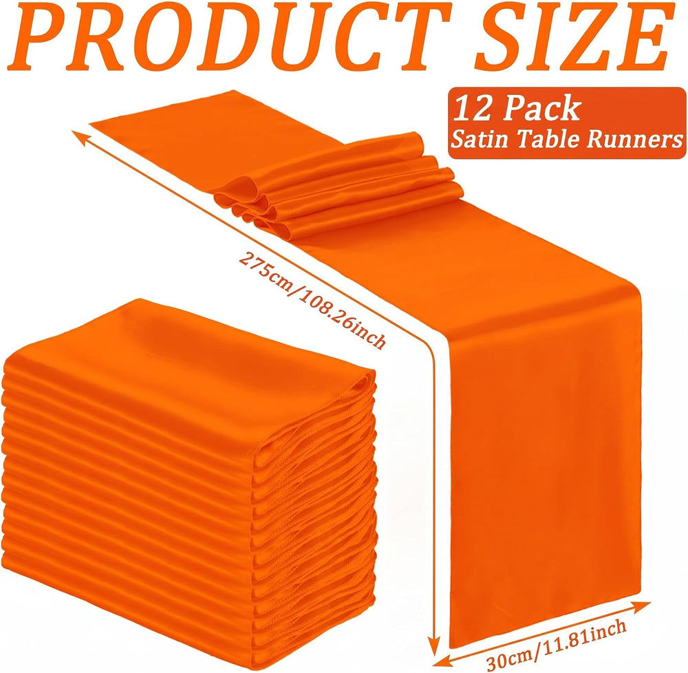 Bencailor 24 Pcs Orange Satin Table Runners Bulk, 12 x 108 Inch