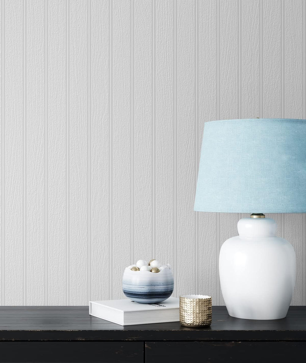 Paintable Faux Beadboard Unpasted Wallpaper, Off-White, 20.9 in. W x 33 ft. L