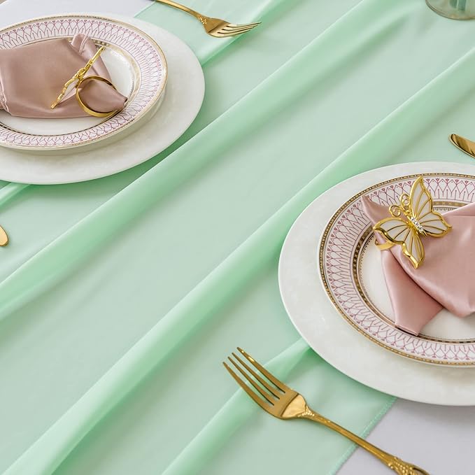 6Pack 9ft Chiffon Table Runner 14x108 Inch Sheer Romantic Table Runner for Wedding Birthday Party Bridal Shower Outdoor Decoration-Mint