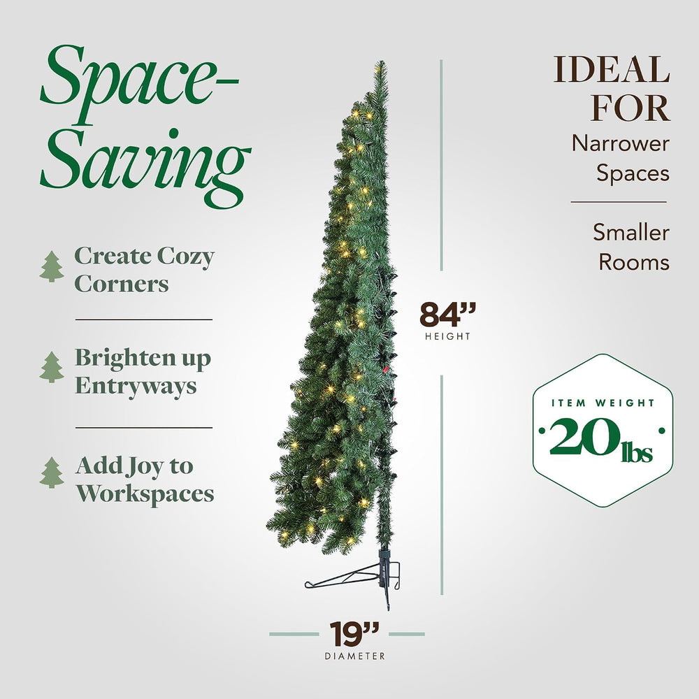 7ft Pre-Lit Christmas Tree – Artificial Half Pine with 150 Warm White LED Lig...