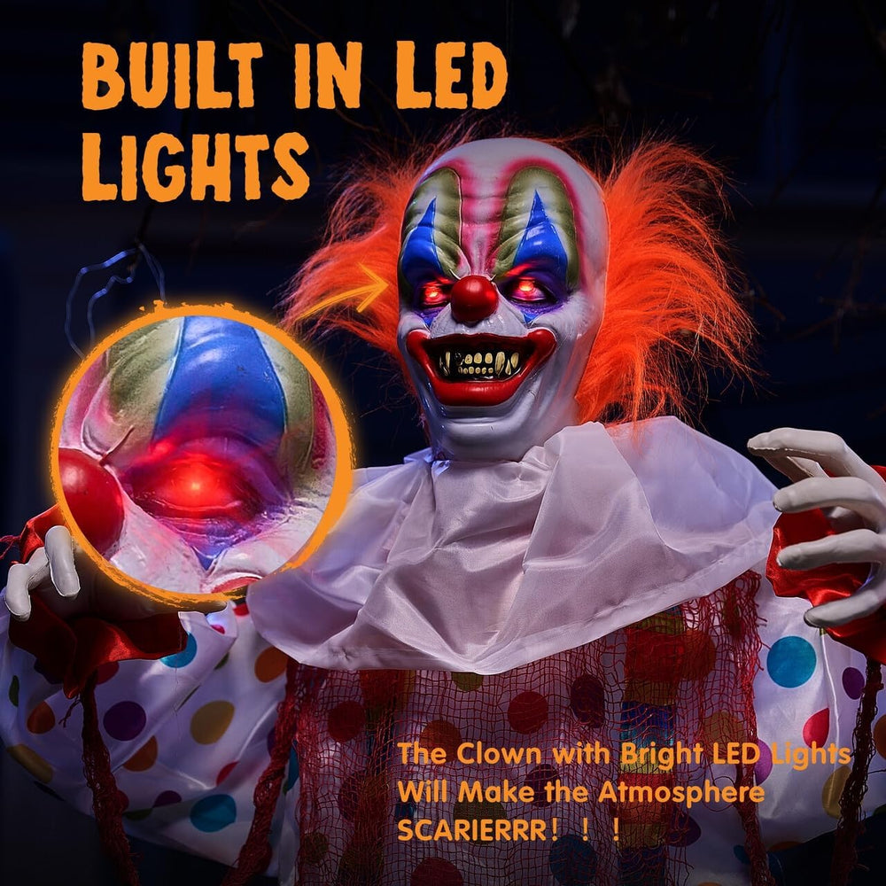 JOYIN 65" Halloween Hanging Clown Decoration Outdoor, Neon Face LED Talk...