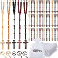 60 Pcs Olive Wooden Rosary Beads Bulk, 5 Colors
