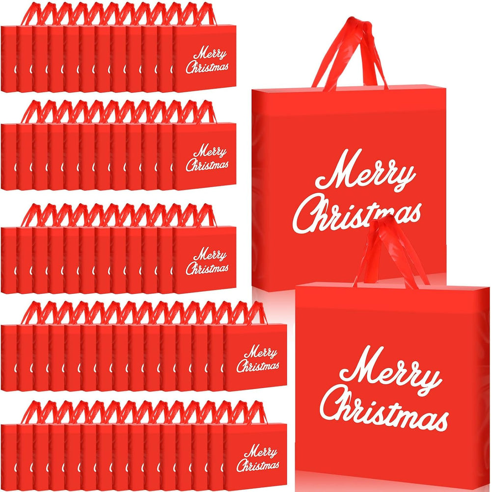 Teling 100 Pcs Christmas Bags Bulk with Handles, Red, 15x18 Inch