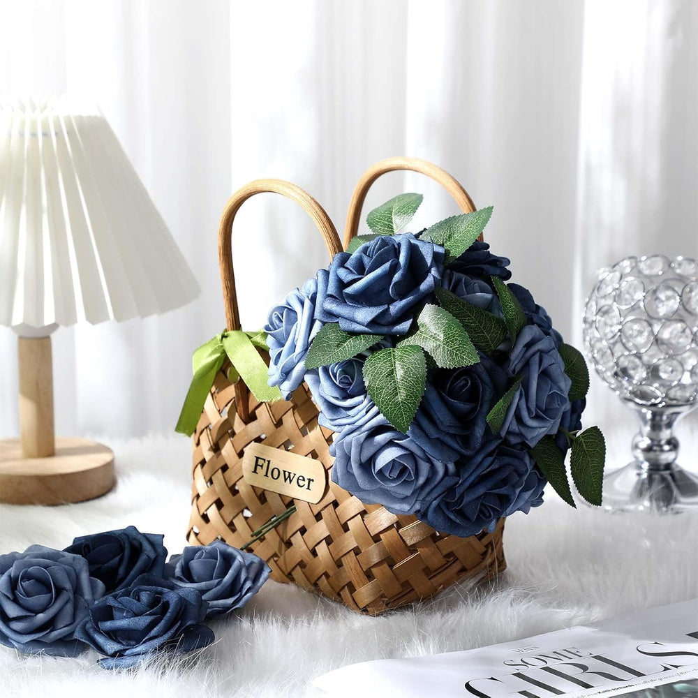 100 Pcs Artificial Rose Flowers, Dusty Blue Shades