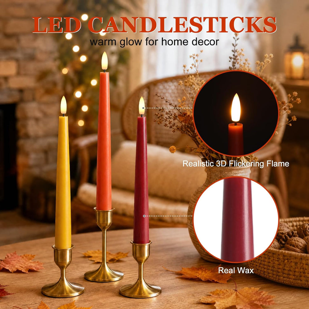 Fall Decor, Fall Decorations for Home, Flameless Taper Candles, Set of 6