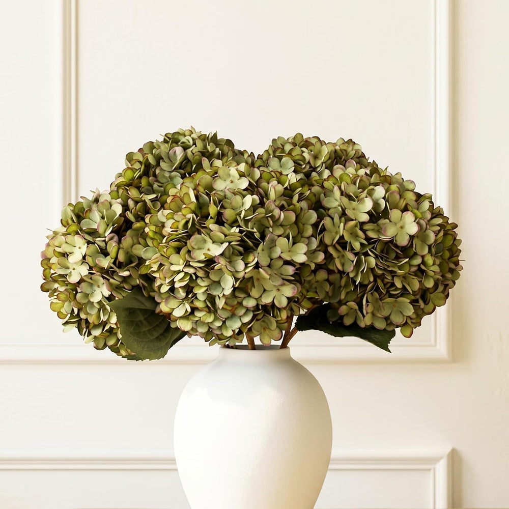 5 Stems Extra Large Green Hydrangea Artificial Flowers, 19 Inch Real Touch