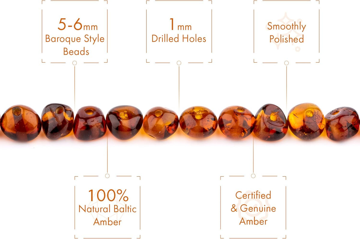 amber beads baroque style – polished and raw shown in use