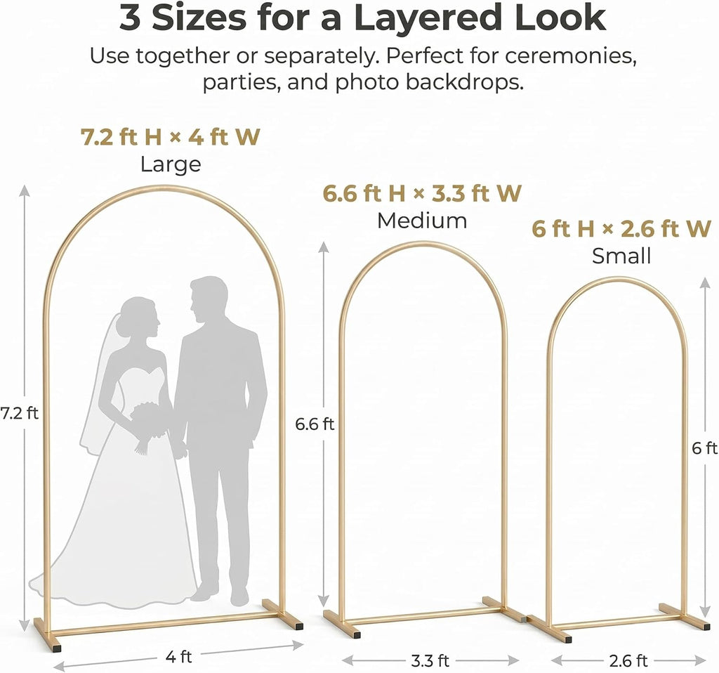 Gold Metal Arch Backdrop Stand Set of 3 for Wedding Party