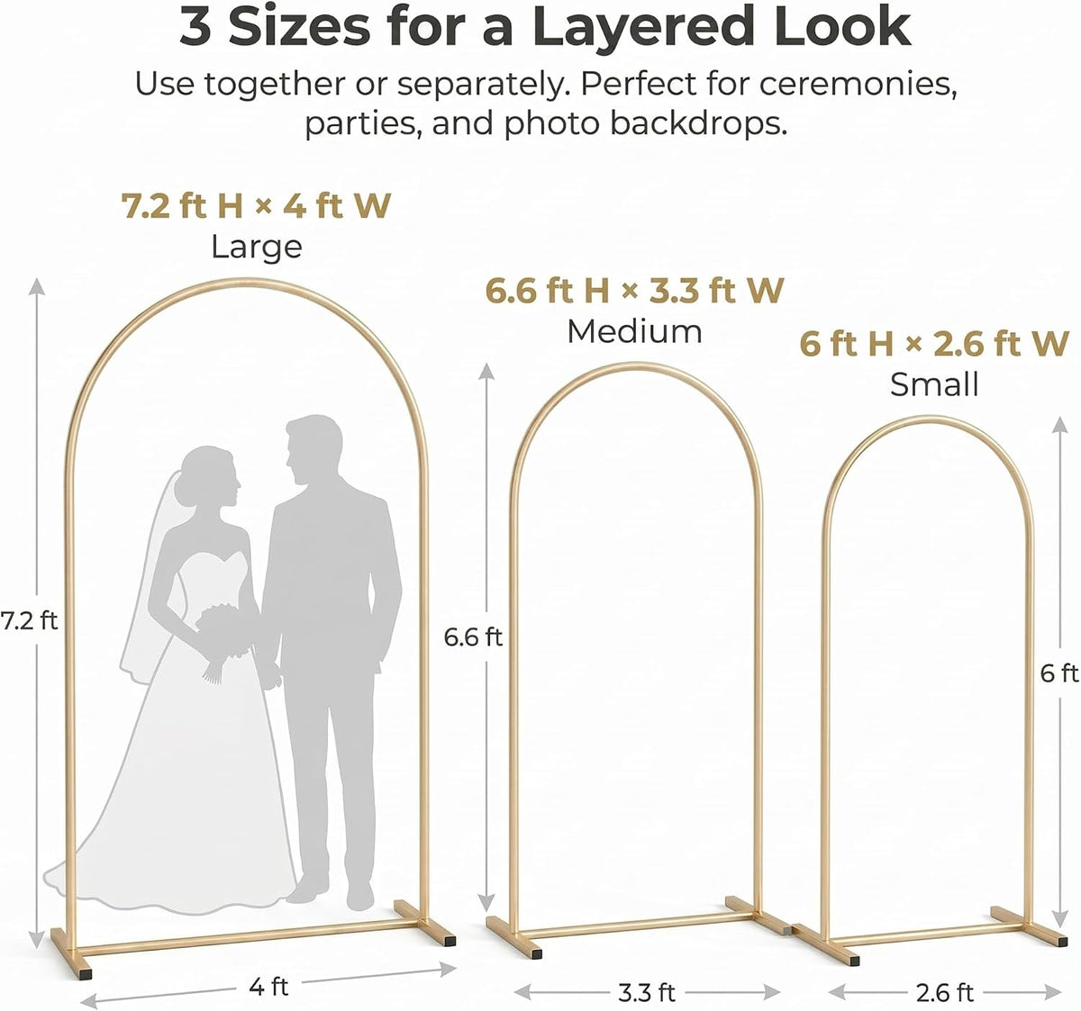 Gold Metal Arch Backdrop Stand Set of 3 for Wedding Party