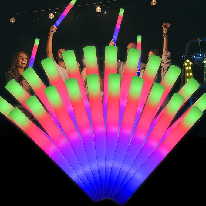 LifBetter 45 Pcs Glow Sticks Bulk- LED Foam Sticks in The Dark with 3 Modes Flashing Led Foam Multicolor Batons Light up Party Favors for Birthdays, Weddings, Concerts, Festivals