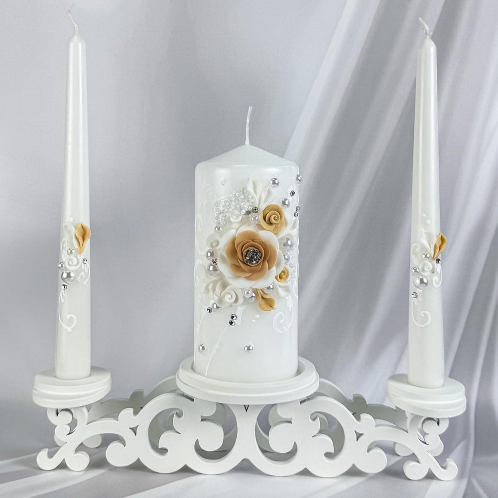 Unity Candle Set for Wedding Ceremony, Champagne Bloom, Handmade Unity Candle...