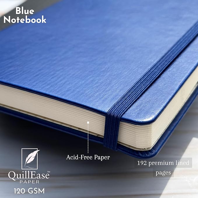 SETTINI Journal Notebook for Writing, Vegan Leather Hardcover Notebook - Pen loop, Back Pockets & Lay-Flat design, 120 GSM A5 College ruled Bleed free Paper, Gift Set for Men and Women, Saphire Blue - Birthday Gift