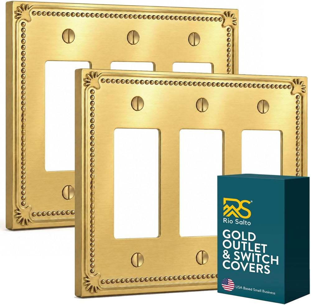 Rio Salto Brushed Gold Decorative 3 Rocker Light Switch Cover Plate 3 Gang Ro...