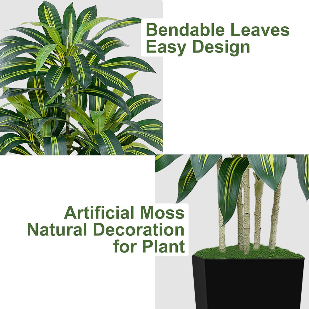 5FT Artificial Dracaena Tree - High-Density Foliage Fake Plant with Black Tal...