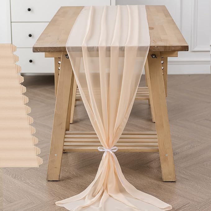 12Pack 9ft Chiffon Table Runner 14x108 Inch Sheer Romantic Table Runner for Wedding Birthday Party Bridal Shower Outdoor Decoration-Peach