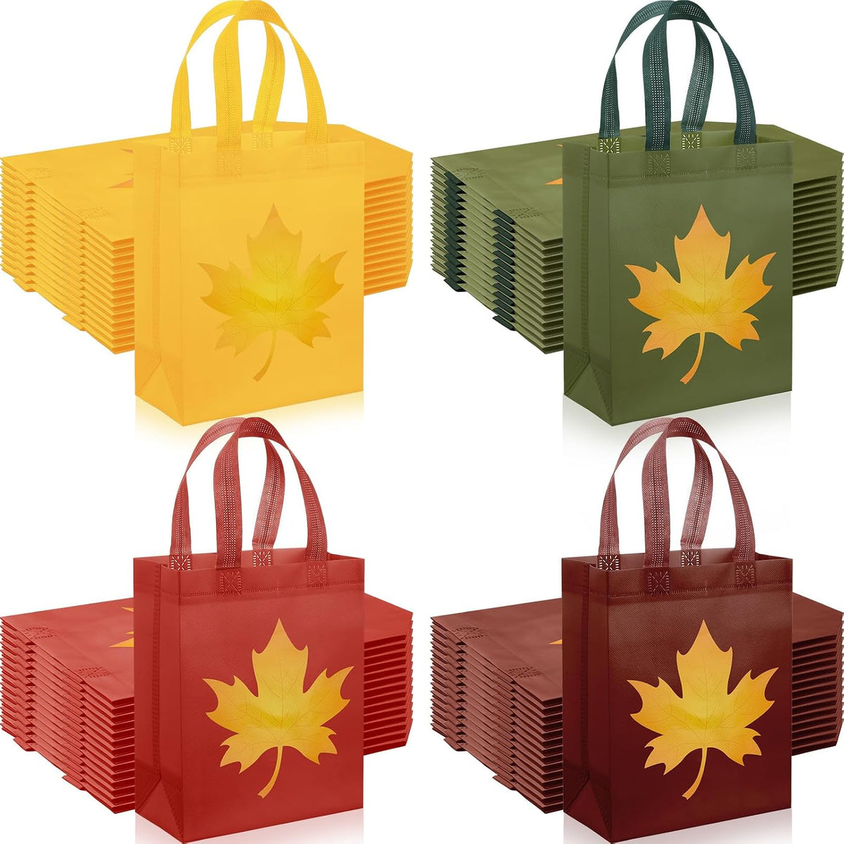 Woanger 100 Pack Fall Maple Leaf Gift Bags, 10 x 8 x 4 in Tote