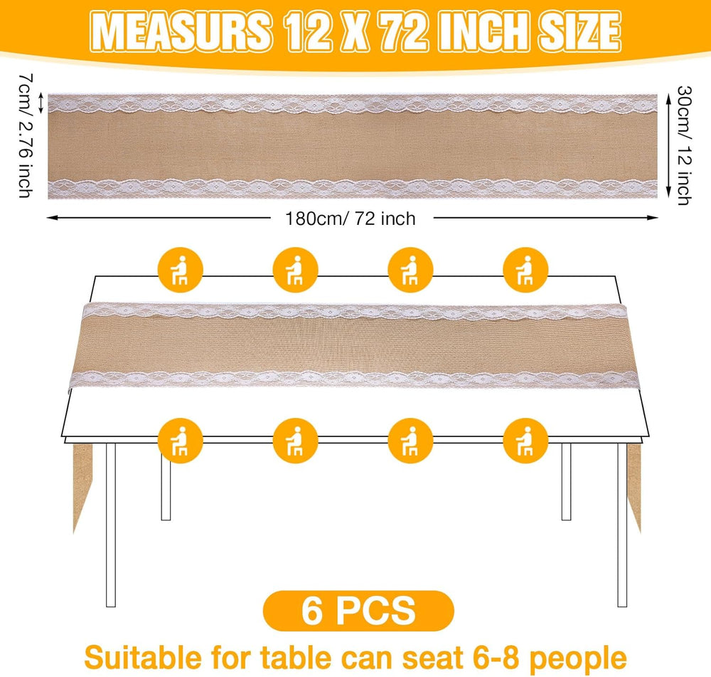 Tatuo 12 Pcs Burlap Table Runners with Lace 12 X 72 Rustic Jute,Lovely
