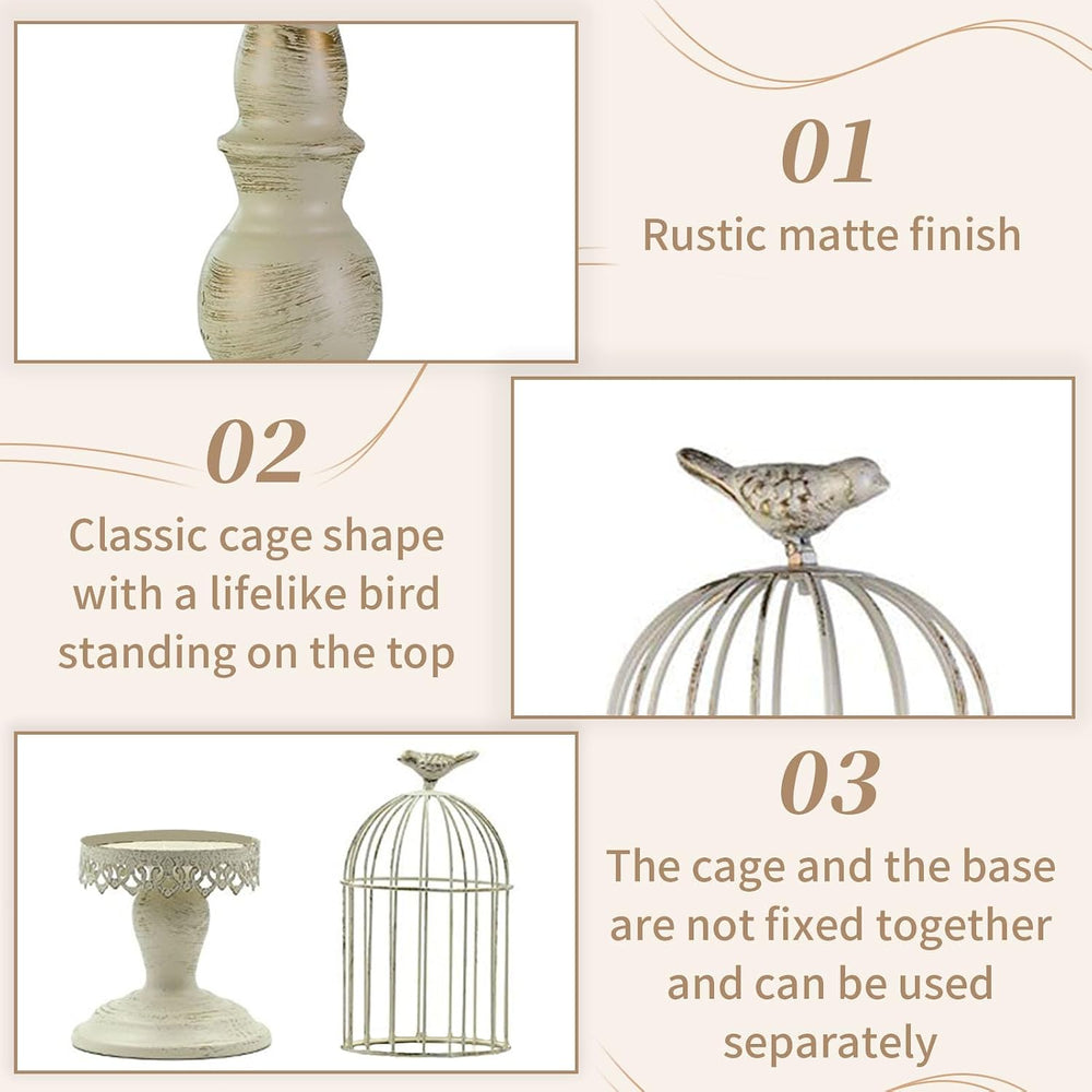 Sziqiqi Birdcage Candle Holders Decorative Set of 2，Distressed Ivory
