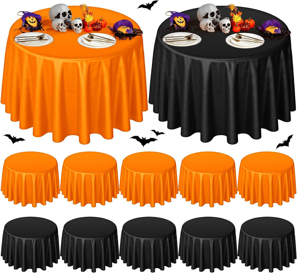 Buryeah12 Pcs 84 Inch Halloween Round Plastic Tablecloths, Black and Orange