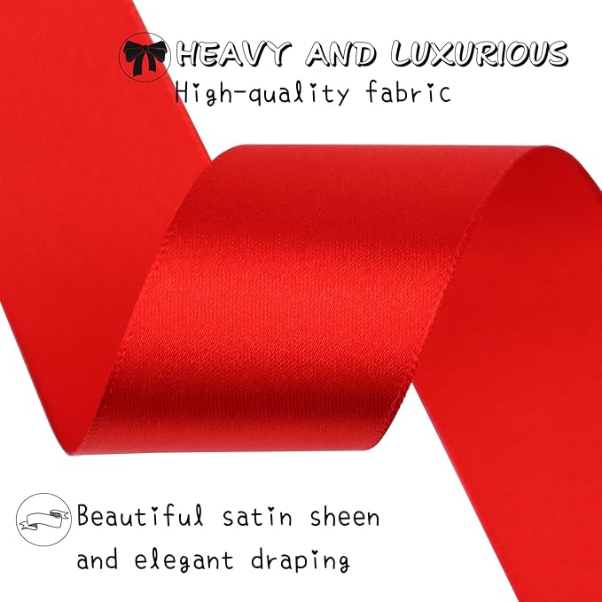 Red Solid Satin Ribbon 1-1/2 Inch 50 Yards Solid Polyester Fabric Ribbon for Gift Wrapping Wedding Christmas Baby Shower Birthday Party Decoration Handmade Immortal Flower Craft