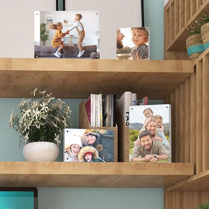 5x7 Acrylic Picture Frames, 20mm Thick Clear Frameless Magnetic Photo Frames, Double Sided Transparent Square Frame Gift for Tabletop Display(3 Pack)