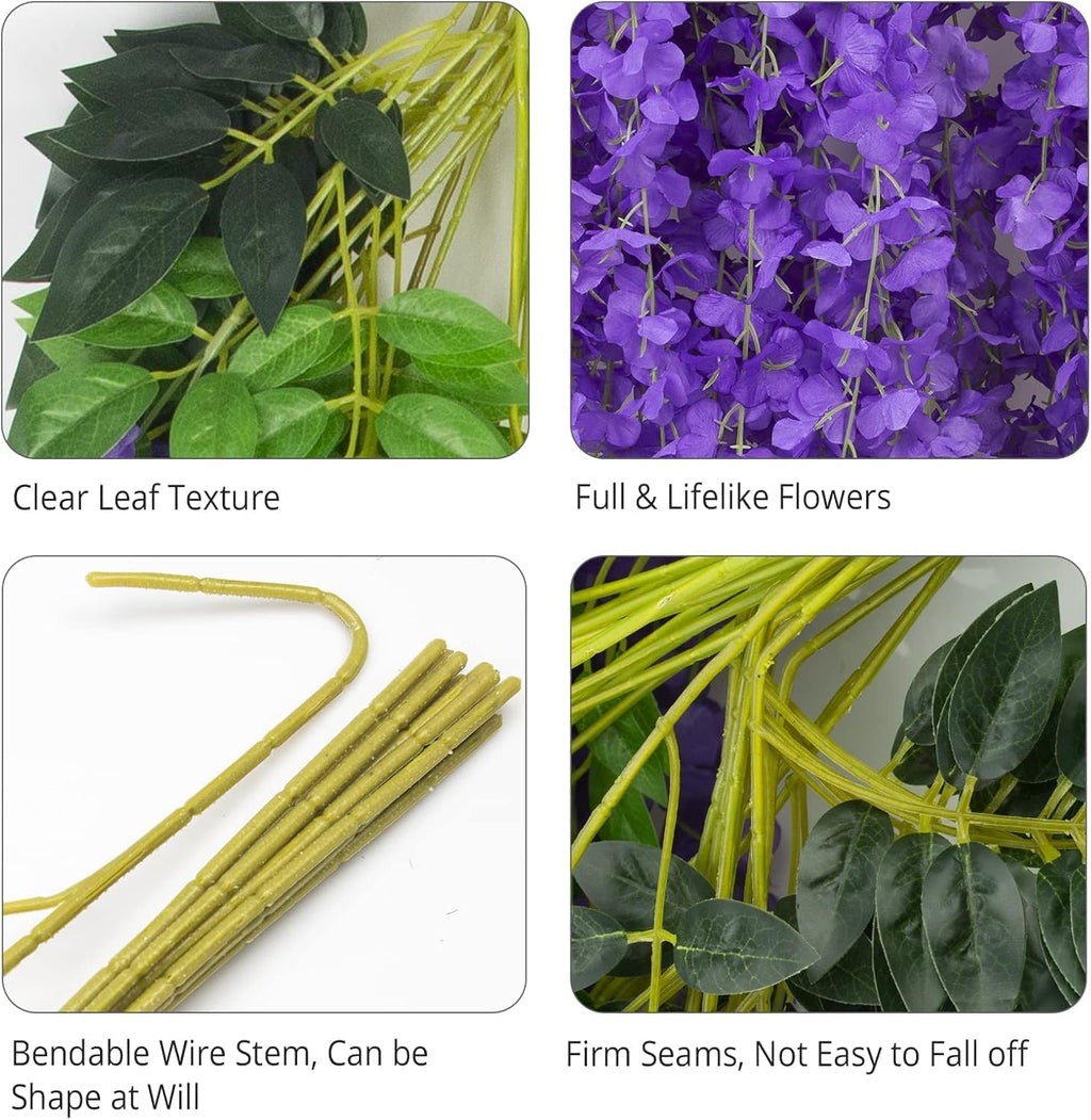 48 Pack Artificial Wisteria Hanging Flowers Fake Wisteria Flower Garland Silk Vines Rattan Decor for Home Wedding Arch Wall Garden Greenery Bedroom Outdoor Office Party Decoration (Purple)