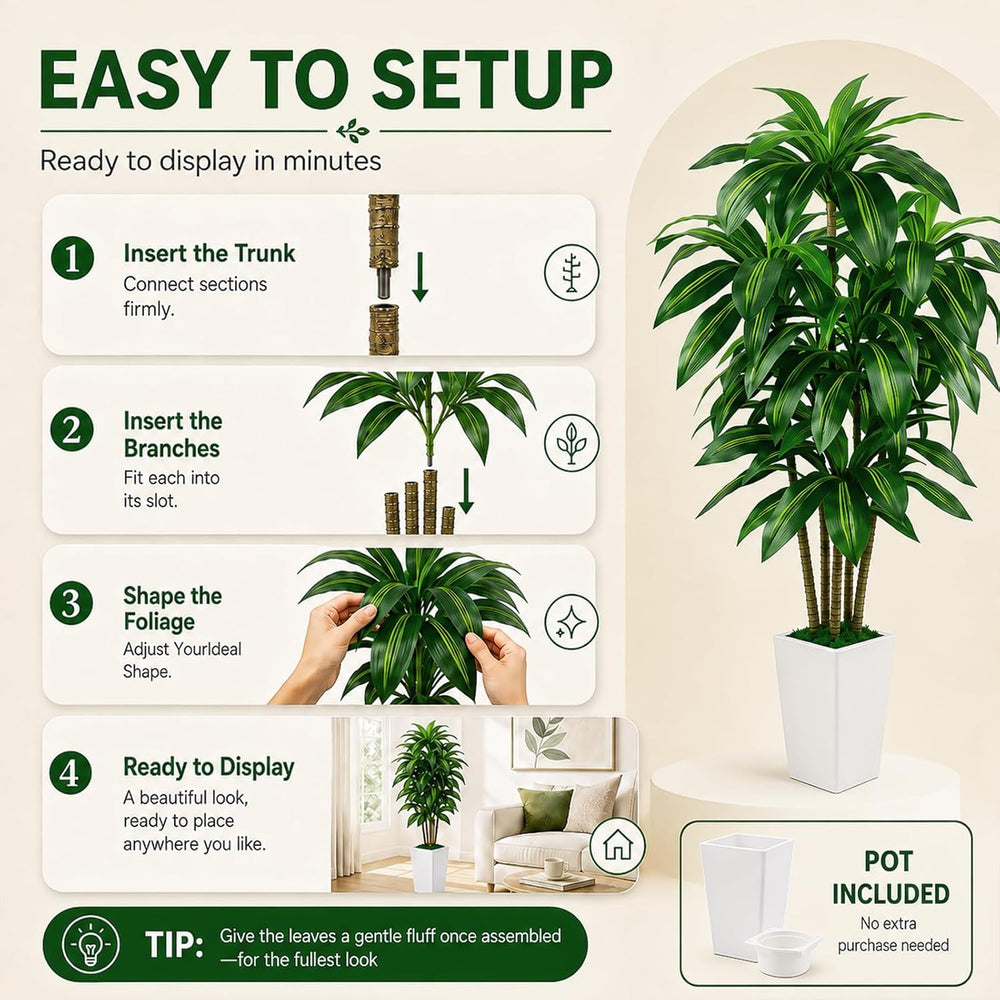 Artificial Dracaena Plants Indoor, 5FT Fake Tree Plants with Tall Planter