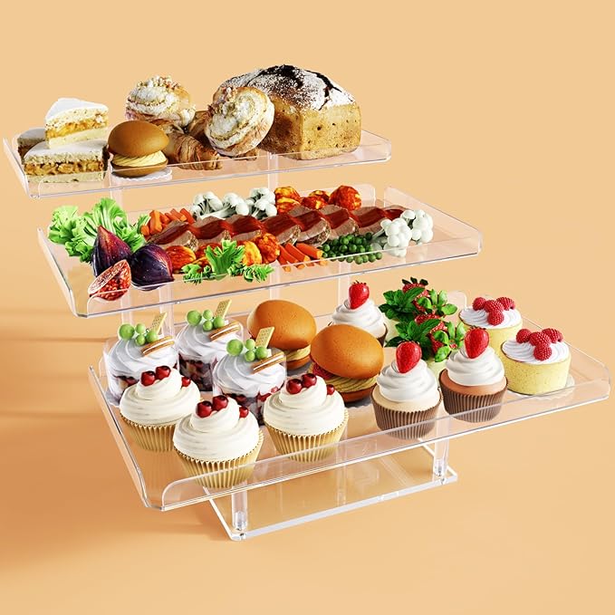 Upgraded Dessert Table Display Set, Acrylic Cupcake Buffet Dessert Risers Stands, Tier Serving Trays Holder for Weddings Baby Shower Tea Party (3 Pack)