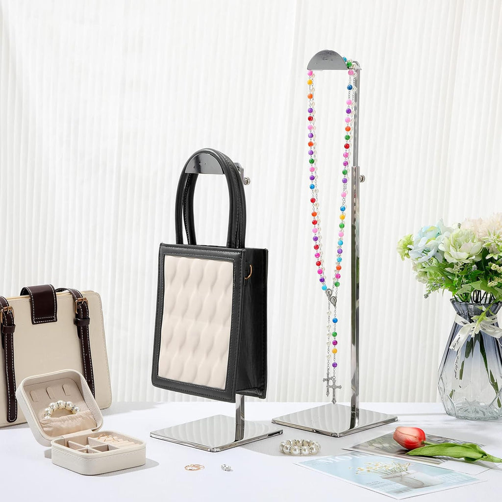 Maitys 4 Pack Purse Display Stands Stainless Steel Adjustable Height Bags Display Holder for Home Store Boutique Counter (Silver)